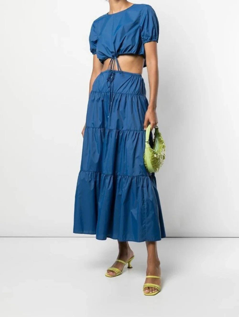 STAUD Lucca Tiered Maxi Skirt in Cobalt Blue M, Women's Casual Summer Size XS